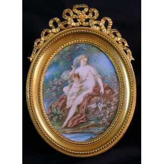 Vénus Et l'Amour d'Après François Boucher, Miniature  Cadre Signé Picard, XIX ème