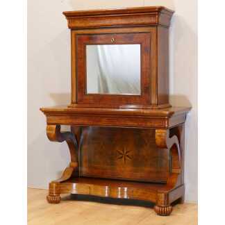 Charles X, Console Secrétaire En Ronce d'Acajou Et Filets, époque XIX ème