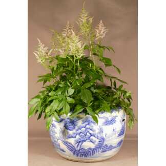 Très Large Cache Pot En Porcelaine Asiatique, Chine ou japon, Décor Bleu Blanc, époque XIX ème