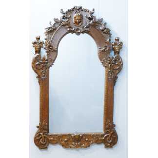 Miroir Glace De Style Régence En Bois De Chêne Sculpté Fleurs Et Mascarons époque Fin XIX ème