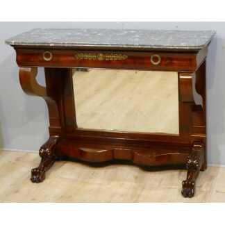 Console Restauration En Acajou Et Fond De Glace Montants En Jarret, époque XIX ème