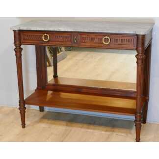 Console Desserte Louis XVI En Acajou Massif Et Marbre Bleu Turquin, époque Fin XIX ème