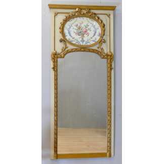 Trumeau Miroir Louis XVI En Bois Sculpté, Laqué Et Doré, époque XIX ème