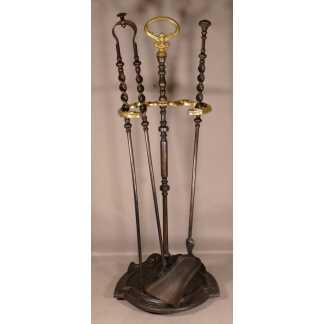 Serviteur De Cheminée Pelle Et Pince En Fer Et Laiton, époque XIX ème