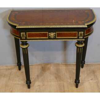 Console Table à Jeux Napoléon III En Loupe De Thuya, Bois Noirci Et Bronze, époque XIX ème