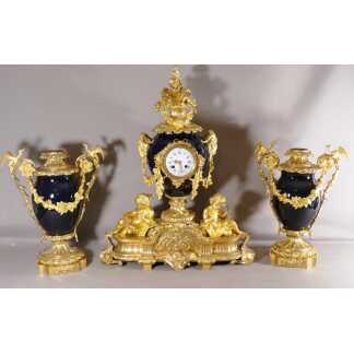 64 Cm, Garniture De Cheminée, Pendule Jean Aimé Jacob Et Cassolettes Porcelaine Sèvres XIX ème