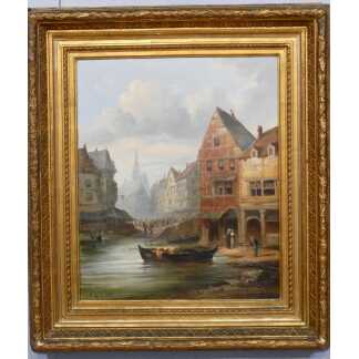 Bord De Mer Normand Animé, Huile Sur Toile Animée Par E Valin 1881, 1er d'Une Paire