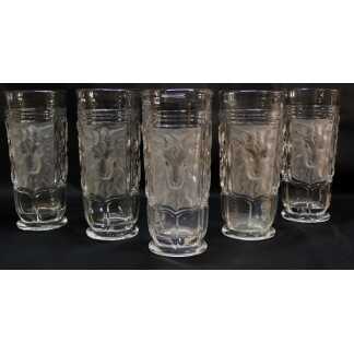 Saint Louis XIX ème, 5 Verres à Eau Ou à Bière Au Bélier En Cristal