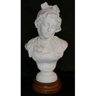 d'Après Greuze, Buste En Biscuit d'Une Jeune Fille, Signé Loys Potet Début XX ème