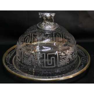 Cloche à Fromage à La Vache En Cristal Et Métal Argenté, Début XX ème