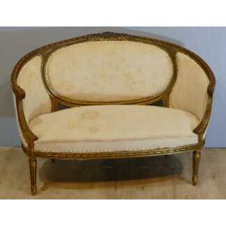 Canapé Corbeille De Style Louis XVI En Bois Patiné Doré, époque XIX ème Siècle