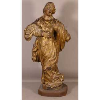 Scupture XVIII ème d'Une Sainte En Bois Sculpté Doré