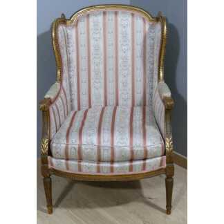 Fauteuil Bergère à Oreilles De Style Louis XVI En Bois Doré, époque Fin XIX ème