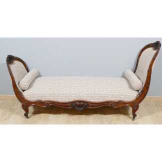 Méridienne En Bateau, Chaise Longue En Acajou Massif Sculpté, époque Louis Philippe, Début XIX