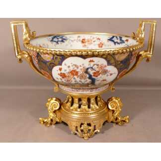Grande Coupe Centre De Table Porcelaine Imari Et Bronze Doré, Napoléon III, XIX ème
