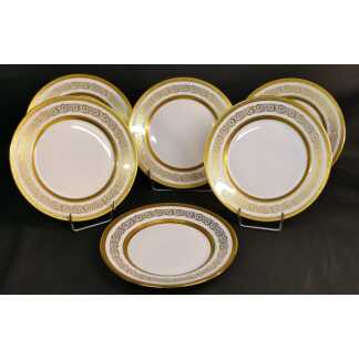 Fabergé, Incrustation d'Or, 6 Assiettes à Dessert En Porcelaine De Limoges