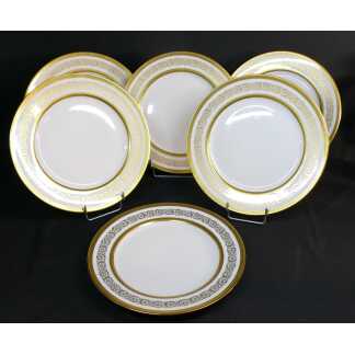 Incrustation d'Or, 6 Grandes Assiettes De Table En Porcelaine De Limoges