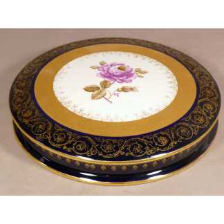 Coffret, Boîte Ronde En Porcelaine De Limoges, Incrustation d'Or Et Roses