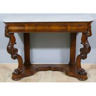 Grande Console d'Apparat époque Restauration En Placage De Noyer, Dessus Marbre, XIX ème