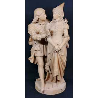 67.5 cm! Grand groupe en terre cuite, "L'anneau des fiançailles" par Jean Louis Grégoire XIX èm
