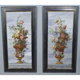 Bouquets De Fleurs, Paire De Grandes Toiles Aquarelles, Grande Décoration, époque XIX ème