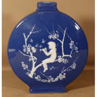 Camille Tharaud Limoges, Vase Gourde Bleu Et Blanc En Pâte Sur Pâte , Vers 1940
