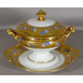 Centre De Table En Porcelaine Incrustation d'Or Et Fleurs, Limoges, XX ème