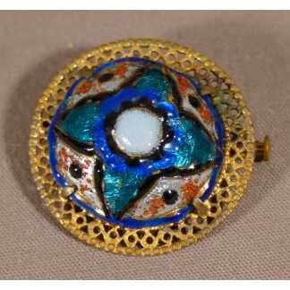 Bétourné Limoges, broche dôme en émail sur laiton
