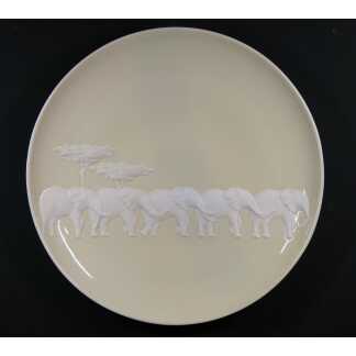 Raynaud Limoges, Modèle Kenya, Très Grand Plat Décoratif Aux éléphants Dans Coffret d'Origine