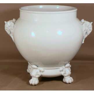 Important Cache Pot Aux éléphants En Porcelaine Blanche De Limoges, époque début XX ème