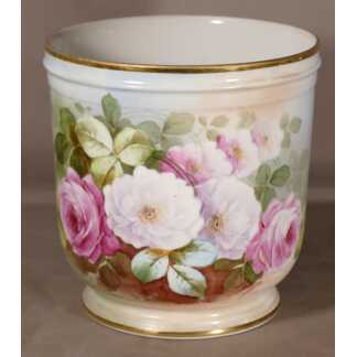 Cache Pot Aux Roses Peintes à La Main, Porcelaine De Limoges Vers 1960