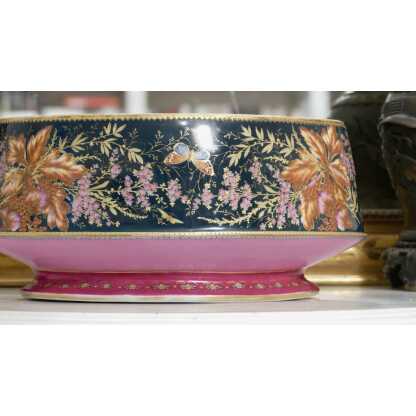 Grande Jardinière Ovale En Porcelaine Peinte Main, Décor Fleurs En Papillons, XIX ème – Image 4