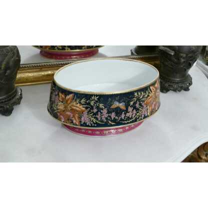 Grande Jardinière Ovale En Porcelaine Peinte Main, Décor Fleurs En Papillons, XIX ème – Image 5