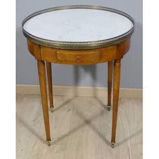 Table Bouillotte Directoire En Bois Naturel Et Marbre, époque Fin XVIII ème