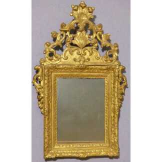 Miroir à Fronton En Bois Sculpté Et Doré à La Feuille époque Louis XIV, Début XVIII ème Siècle