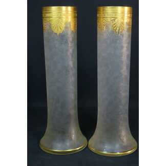 Saint Louis Empire Nelly, Paire De Vases En Cristal Givré Et Incrusté d'Or, époque 1900