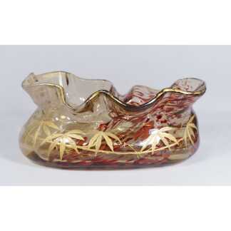 Ernest Léveillé Coupe Ou Vide Poche En Cristal Ambré Coloré Doublé Avec Décor De Bambou XIX ème