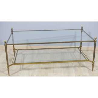 Grande Table Basse 123*73 cm Jansen Néoclassique En Laiton, Acier Et Verre, époque 1960-70