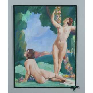 Les Baigneuses, Grand Tableau Art Déco, Femmes Nues 1930