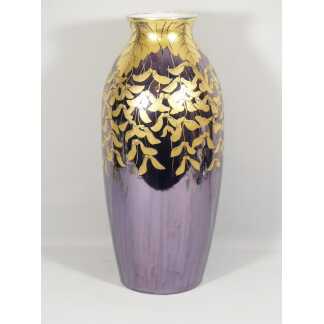 Très Grand Vase En Porcelaine à La Glycine Décor Doré Sur Fond Violet Lustré, Limoges Début XX