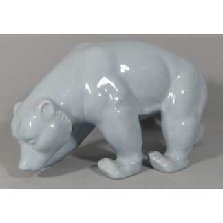 Ours Art Déco Statuette En Faïence Bleu Gris