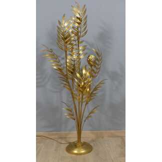 Hans Kogl, Ou Maison Jansen, Grand Lampadaire En Métal Doré Au Palmier Et Fleurs, époque 1970