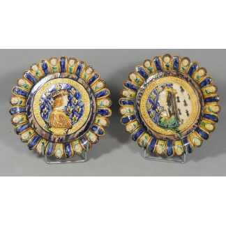 Louis XII Et Anne De Bretagne, Médaillons En Céramique Façon Majolique, école De Tours, XIX ème