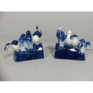 Camille Tharaud Limoges, Paire De Serre Livres Les Oiseaux En Porcelaine Art Déco