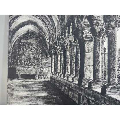 Le Cloître De l'Abbaye, Très Grand Tableau En Noir Et Blanc Peint Sur Bois, époque Fin XX ème – Image 3