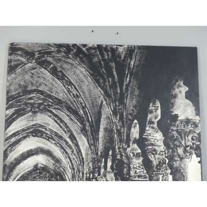 Le Cloître De l'Abbaye, Très Grand Tableau En Noir Et Blanc Peint Sur Bois, époque Fin XX ème – Image 5