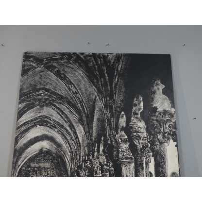 Le Cloître De l'Abbaye, Très Grand Tableau En Noir Et Blanc Peint Sur Bois, époque Fin XX ème – Image 10