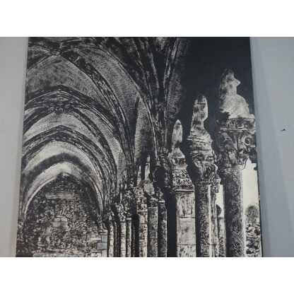 Le Cloître De l'Abbaye, Très Grand Tableau En Noir Et Blanc Peint Sur Bois, époque Fin XX ème – Image 6