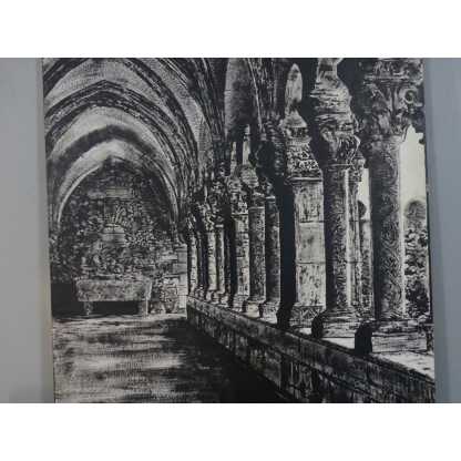 Le Cloître De l'Abbaye, Très Grand Tableau En Noir Et Blanc Peint Sur Bois, époque Fin XX ème – Image 9