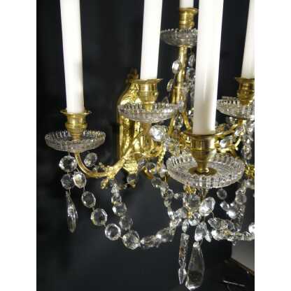 Paire d'Appliques à 8 Bras De Lumière, Bronze, Laiton, Verre Et Cristal, époque XIX ème – Image 18